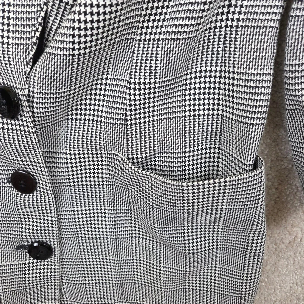 Dana Buchman Blazer 6 Black White Houndstooth Plaid Linen Blend 3-Button Jacket